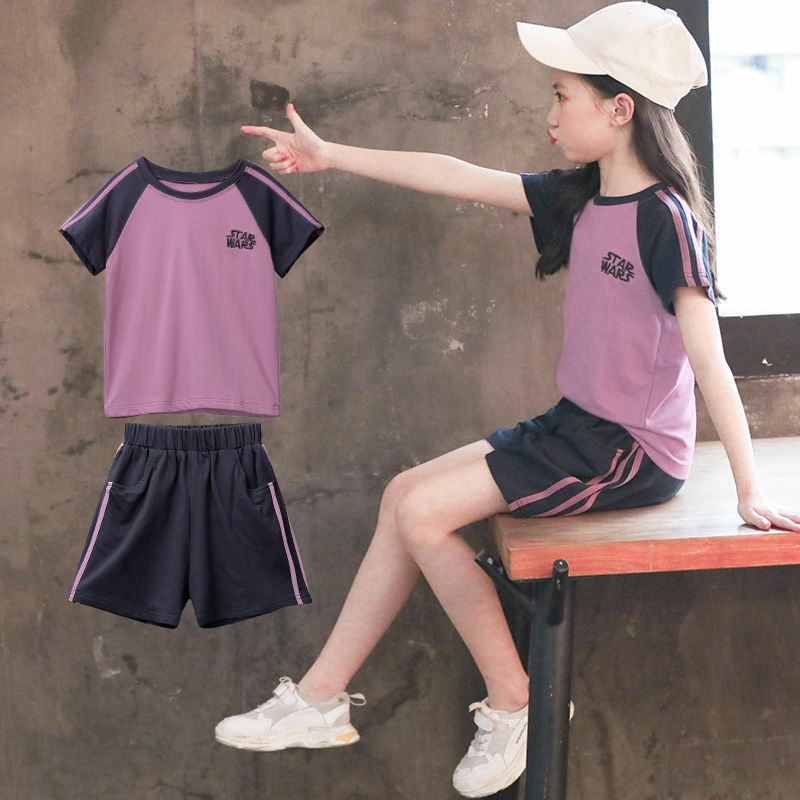 女童套装夏装2023新款中大童女洋气网红短袖13岁女孩运动两件套潮
