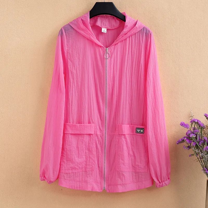  new summer sun protection clothing hooded casual short coat thin UV protection skin clothing women's large size