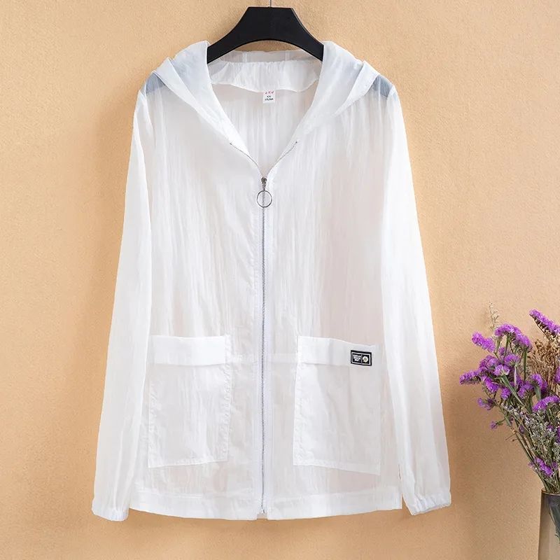  new summer sun protection clothing hooded casual short coat thin UV protection skin clothing women's large size