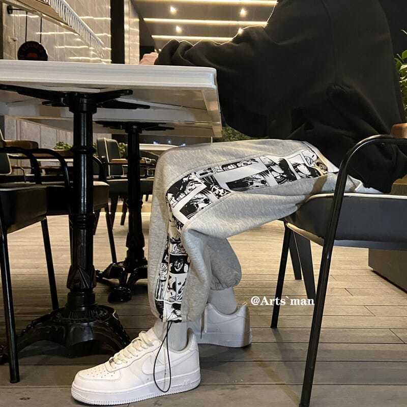 Casual pants men's Korean version of the trendy straight loose legged students' pants new 2023 drawstring legged sports pants