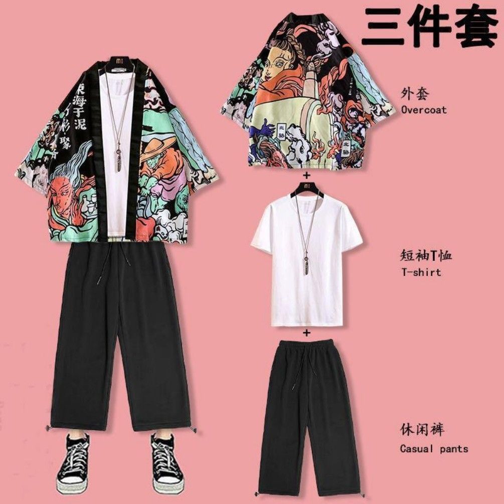 中国风套装汉服男春夏季防晒开衫道袍短袖九分裤一套很仙的上衣服