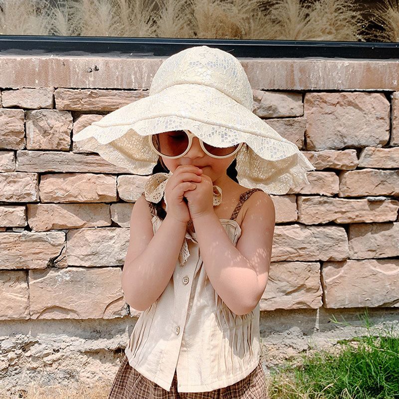 大檐蕾丝渔夫帽女儿童遮阳帽子夏季薄款防晒沙滩盆帽亲子百搭出游
