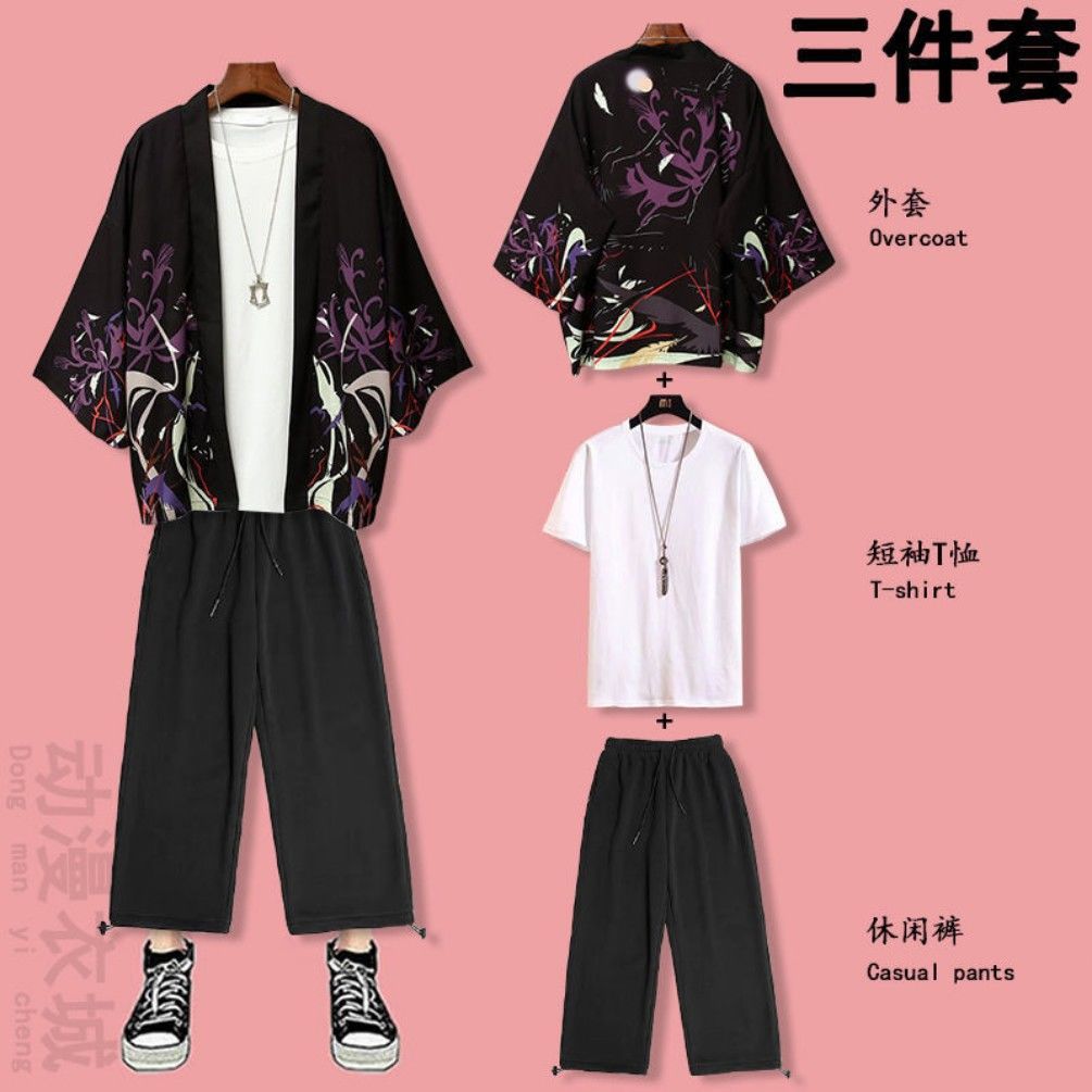 中国风套装汉服男春夏季防晒开衫道袍短袖九分裤一套很仙的上衣服