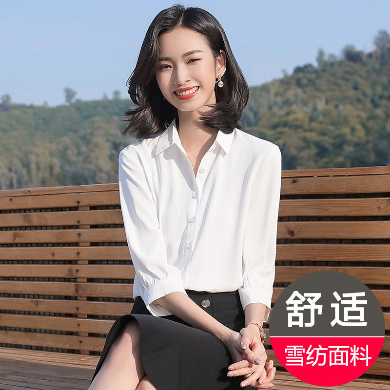 雪紡襯衫女韓版洋氣寬鬆七分袖防曬衣夏季時尚中袖白襯衣氣質上衣