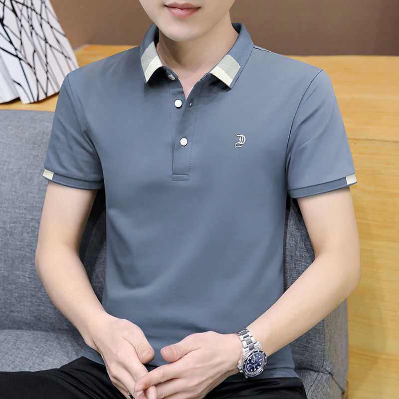 【高品質棉】夏季新款男士短袖t恤男裝翻領t恤男POLO衫有領上衣服