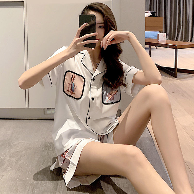 冰絲睡衣女夏季短袖短褲薄款甜美家居服可出門春秋休閒絲綢套裝夏
