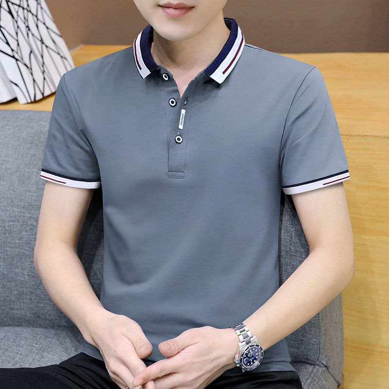 【高品質棉】男士短袖t恤男裝翻領短袖帶領polo衫男半截袖上衣服