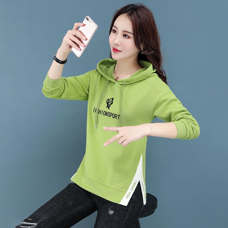 70% 棉2021春秋装新款韩版宽松连帽衫卫衣女薄款长袖卫衣女上衣潮