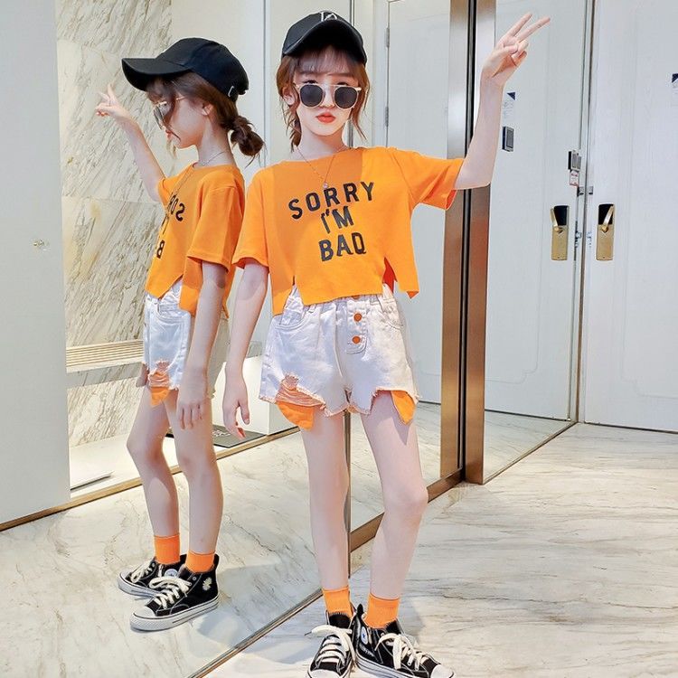 女童套裝2022新款夏裝洋氣童裝女孩夏季衣服兒童時髦兩件套中大童