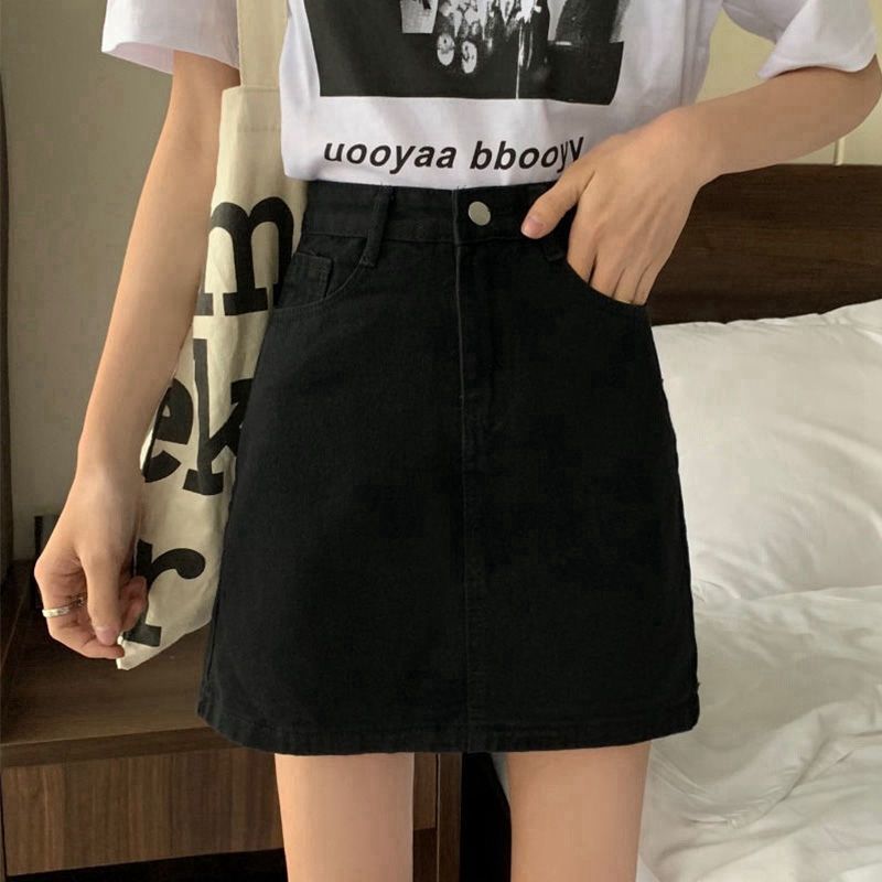 High waist denim skirt A-line skirt for women summer  new style small slim student casual ins hip skirt