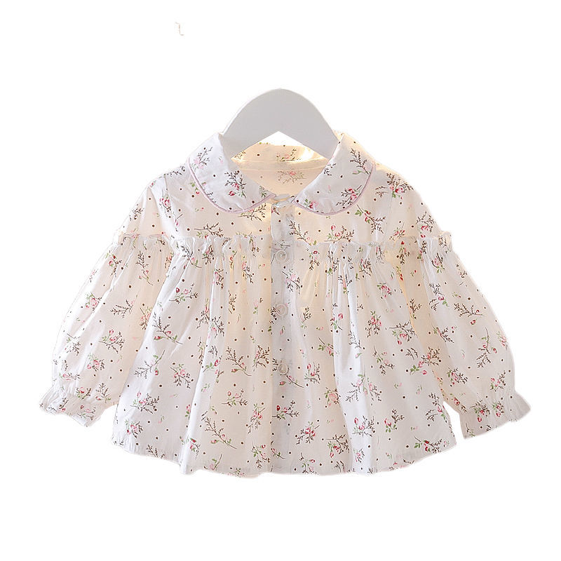 Ding Dong cat spring dress girl's shirt pure cotton foreign style baby floral shirt children's new spring and autumn girl baby top
