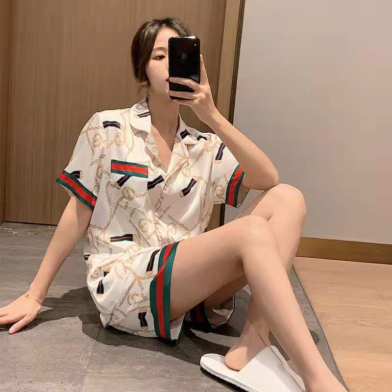 New ice silk pajamas women's summer thin section short-sleeved Korean student home service simulation silk sexy suit spring and autumn