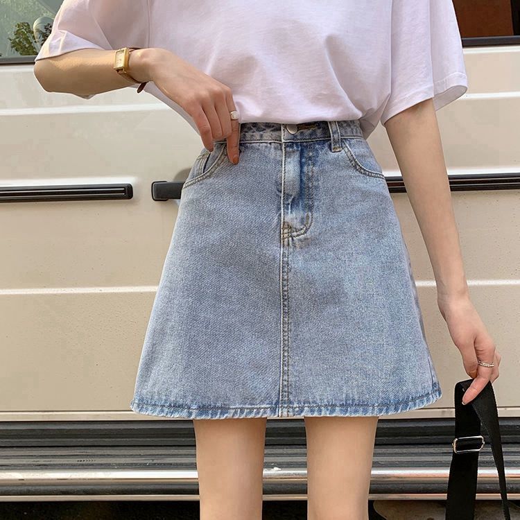 High waist denim skirt A-line skirt for women summer  new style small slim student casual ins hip skirt