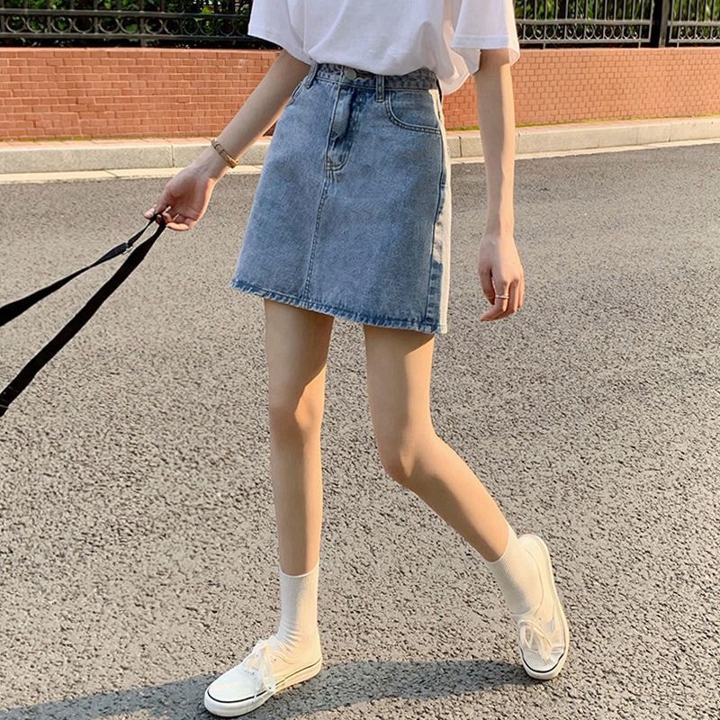 High waist denim skirt A-line skirt for women summer  new style small slim student casual ins hip skirt