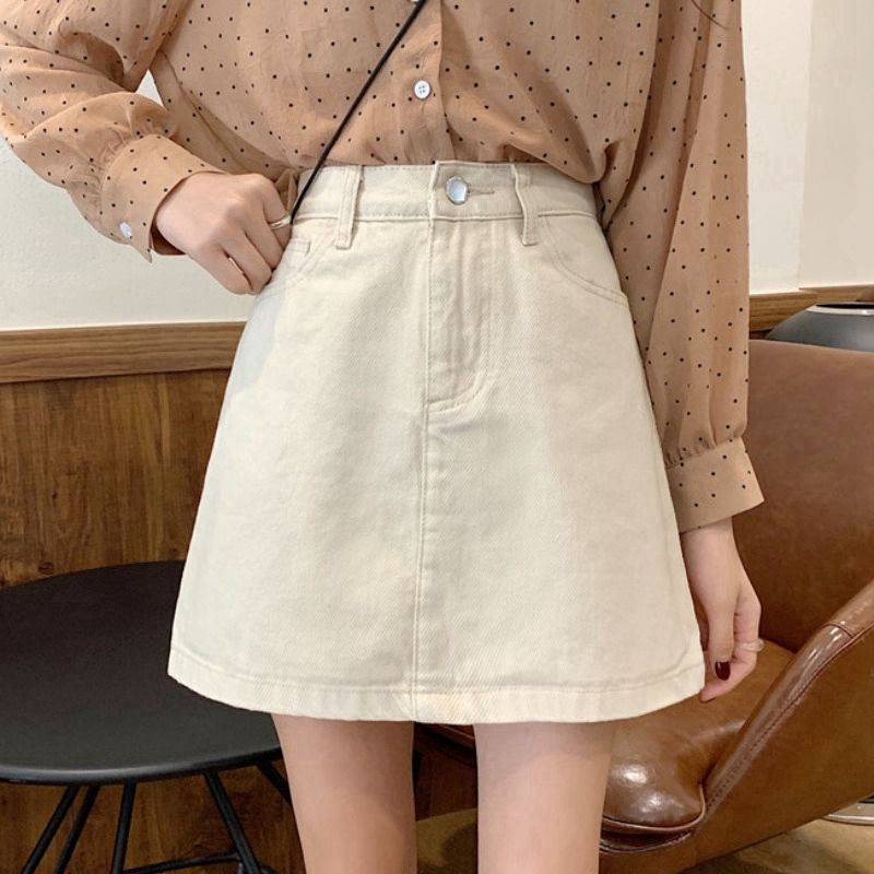 High waist denim skirt A-line skirt for women summer  new style small slim student casual ins hip skirt