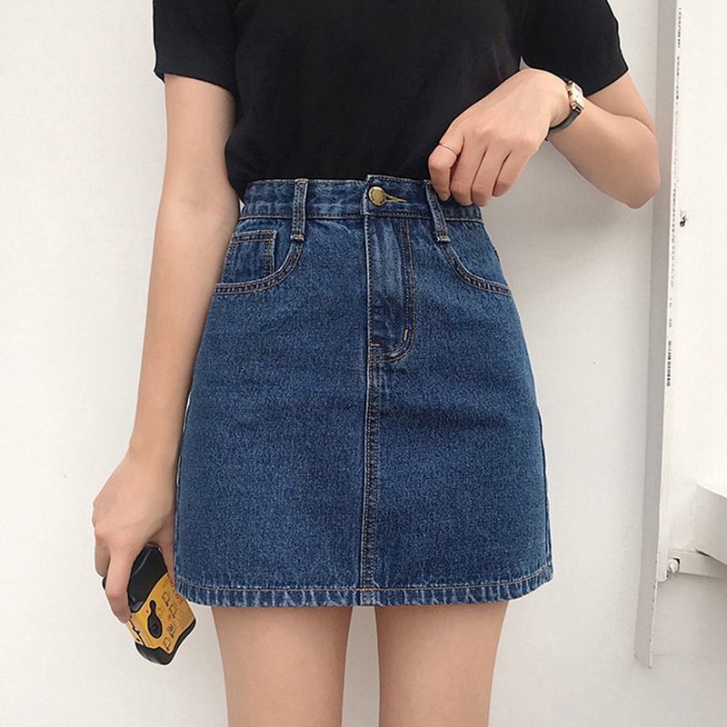 High waist denim skirt A-line skirt for women summer  new style small slim student casual ins hip skirt