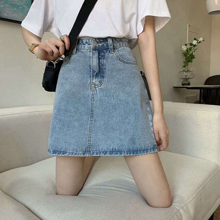 High waist denim skirt A-line skirt for women summer  new style small slim student casual ins hip skirt