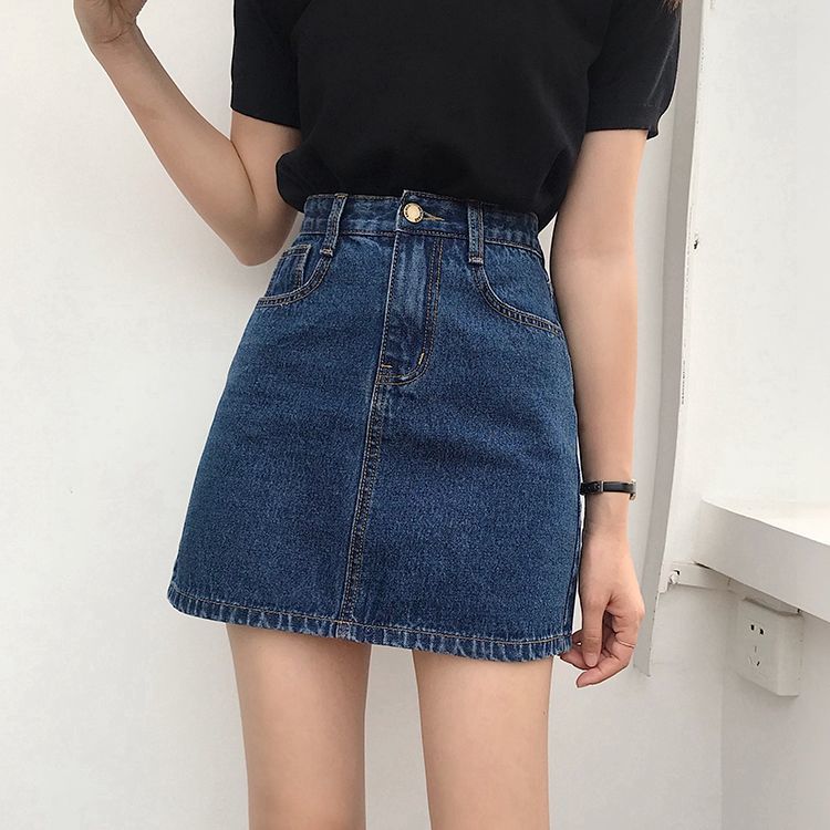 High waist denim skirt A-line skirt for women summer  new style small slim student casual ins hip skirt