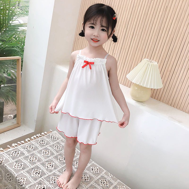 Girls' suit pajamas children's summer modal ice silk sling girl baby princess 2 years old 4 years old sling two-piece set