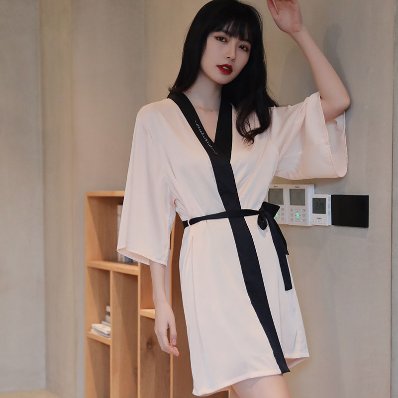 Sexy pajamas female spring, autumn and summer 2022 bridal morning gown ice silk nightdress nightgown net red home service thin bathrobe