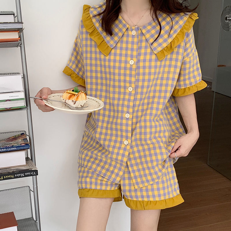 Princess wind pajamas women's cardigan summer short-sleeved shorts casual loose cute two-piece suit home service