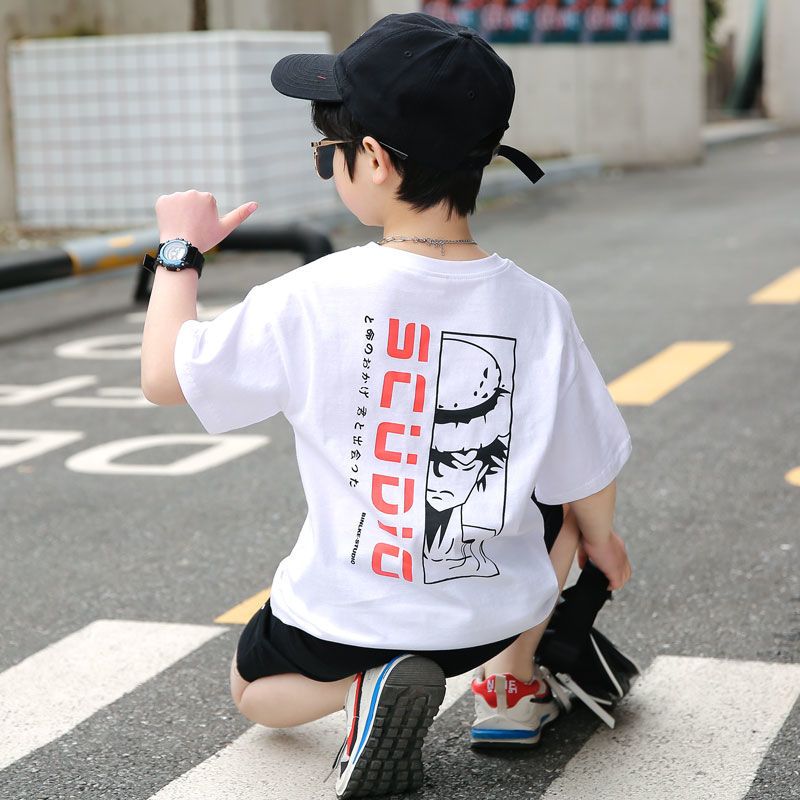 Boys' short-sleeved t-shirt pure cotton  new children's half-sleeved medium and large children's loose and handsome gas shirt Korean version trendy brand