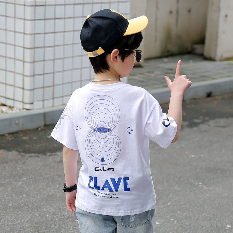 Boys' short-sleeved t-shirt pure cotton  new children's half-sleeved medium and large children's loose and handsome gas shirt Korean version trendy brand