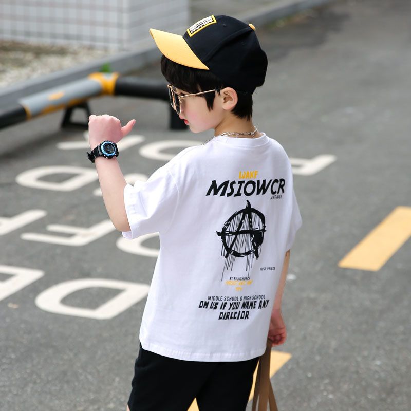 Boys' short-sleeved t-shirt pure cotton  new children's half-sleeved medium and large children's loose and handsome gas shirt Korean version trendy brand