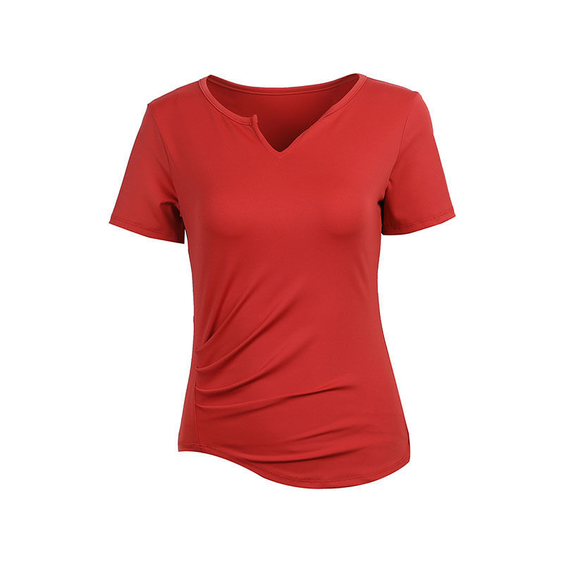 网红专业V领训练健身瑜伽上衣女修身显瘦T恤速干运动短袖女