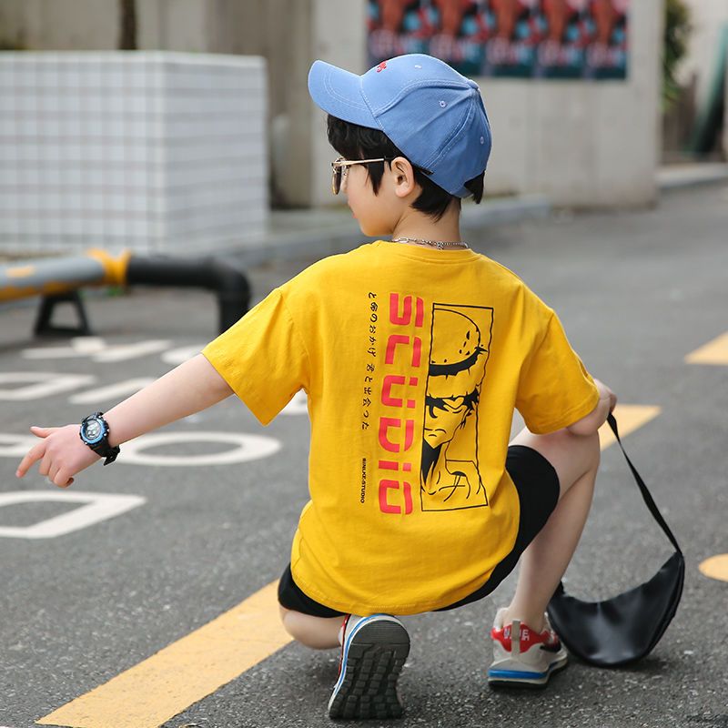 Boys' short-sleeved t-shirt pure cotton  new children's half-sleeved medium and large children's loose and handsome gas shirt Korean version trendy brand