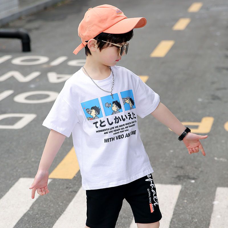 Boys' short-sleeved t-shirt pure cotton  new children's half-sleeved medium and large children's loose and handsome gas shirt Korean version trendy brand