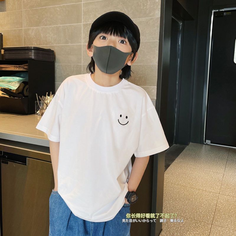 Boys' pure cotton short-sleeved t-shirt  new handsome Korean version summer big children's loose children's foreign style tops