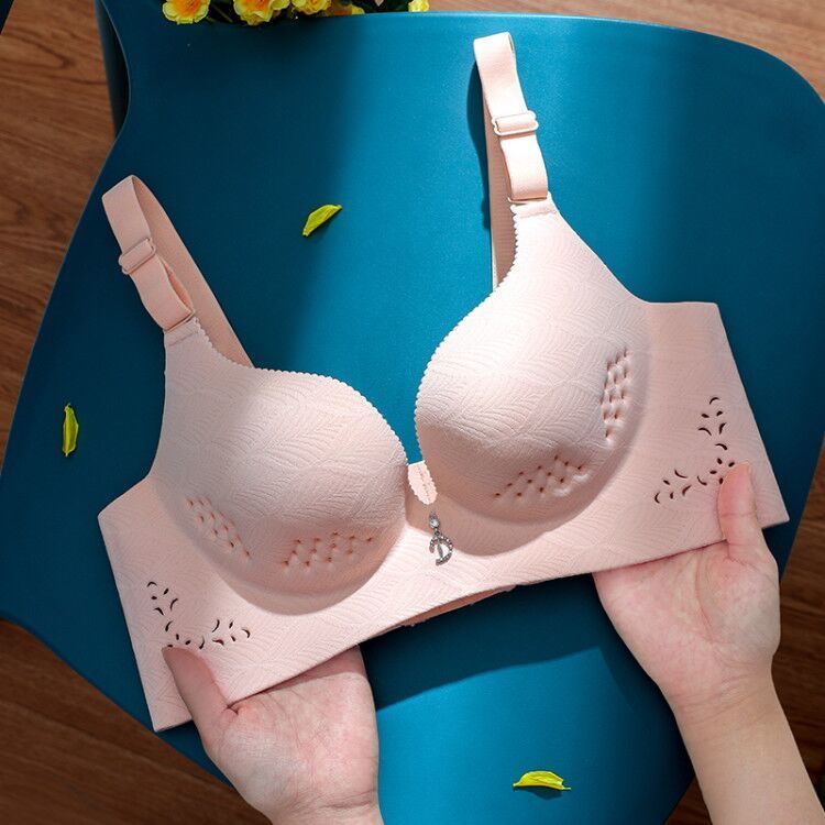 Thailand latex underwear women's hollow breathable no steel ring gathered side milk no trace one piece bra set summer