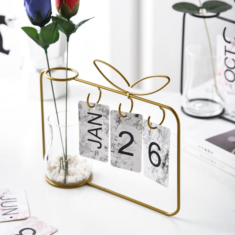 北欧手动日历仿真花摆件简约个性相框花瓶书桌茶几卧室装饰品摆件 虎窝拼