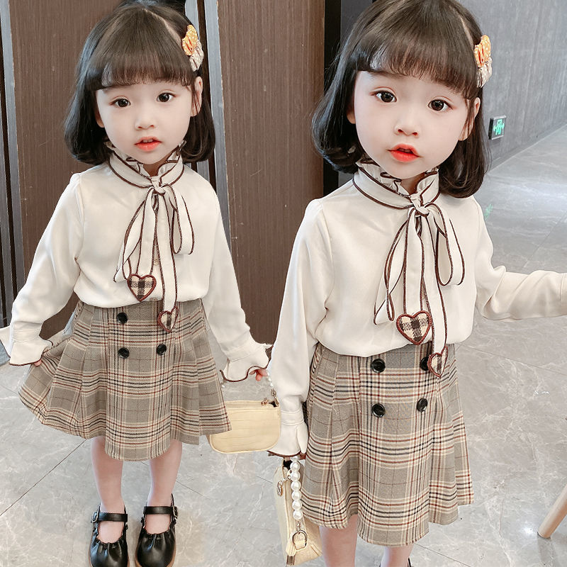 女童格子短裙套装两件套甜美可爱儿童衬衫婴儿衣服分体宝宝春装潮