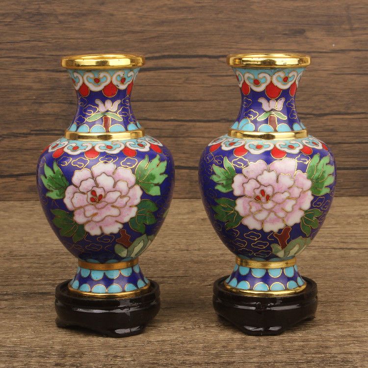 北京特色景泰蓝花瓶 磨光实地铜胎掐丝珐琅4寸花开富贵摆件工艺品