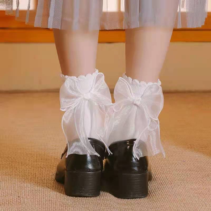 Xinjiang cotton jk socks women's ins mid-tube socks cute Japanese lolitains lace bow princess lace socks