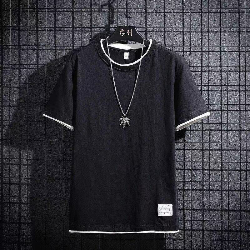 Men's summer new short-sleeved t-shirt learning fake two pieces handsome half-sleeved T-shirt men's bottoming shirt upper clothes 1/2 piece
