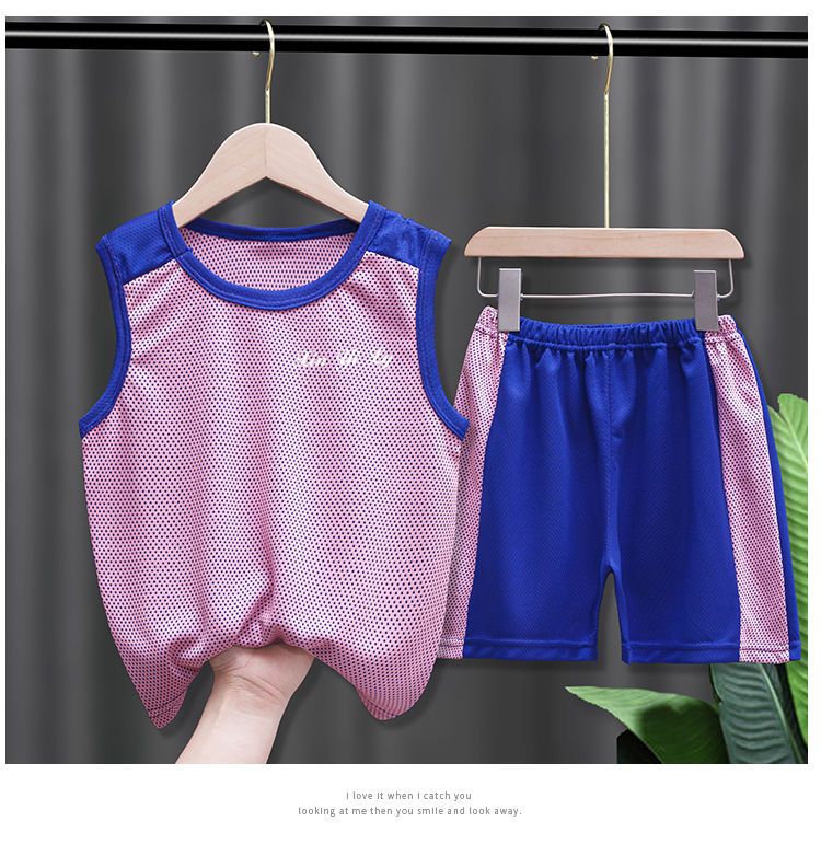 男童蓝球服女童夏季运动套儿童背心宝宝速干衣中大童无袖两件套潮