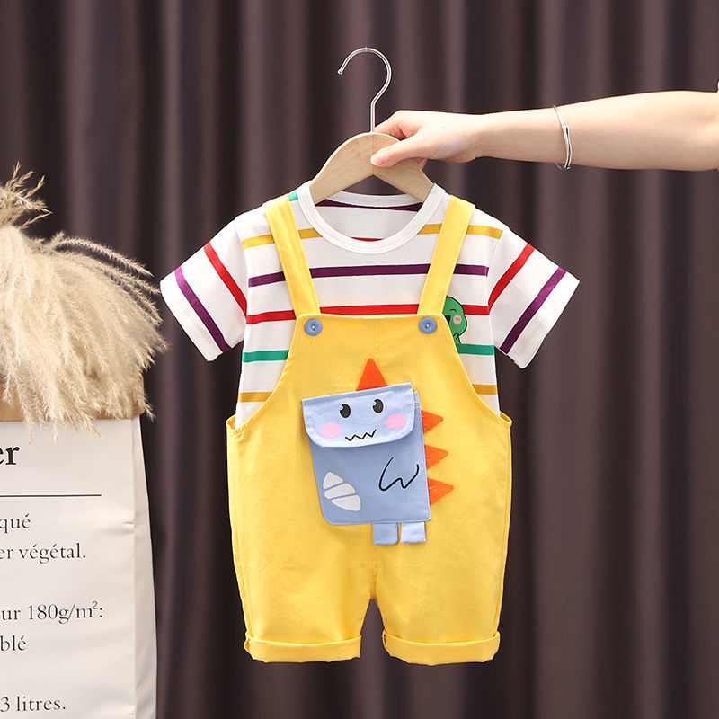 男童裝夏裝套裝2022新款1一3歲洋氣嬰幼兒童夏季寶寶背帶褲兩件套