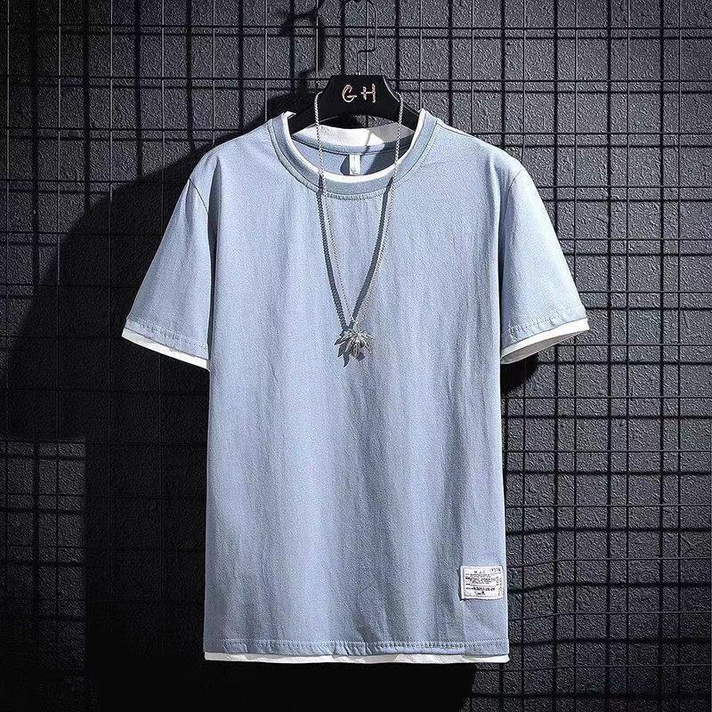 Men's summer new short-sleeved t-shirt learning fake two pieces handsome half-sleeved T-shirt men's bottoming shirt upper clothes 1/2 piece