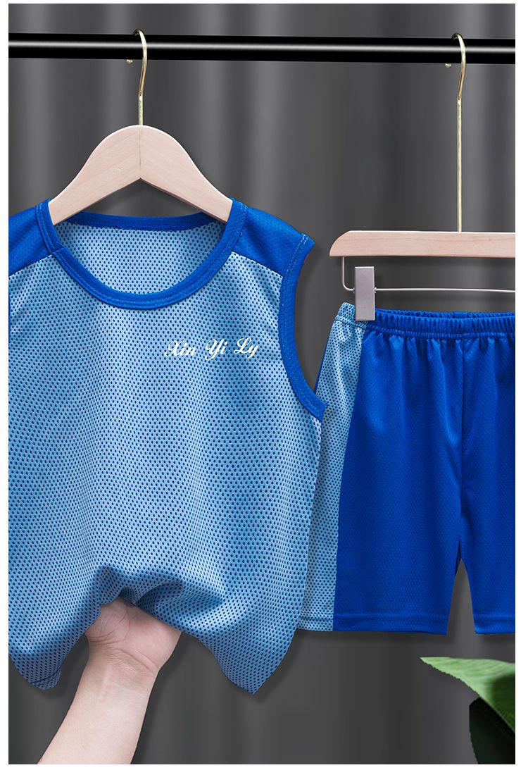 男童蓝球服女童夏季运动套儿童背心宝宝速干衣中大童无袖两件套潮