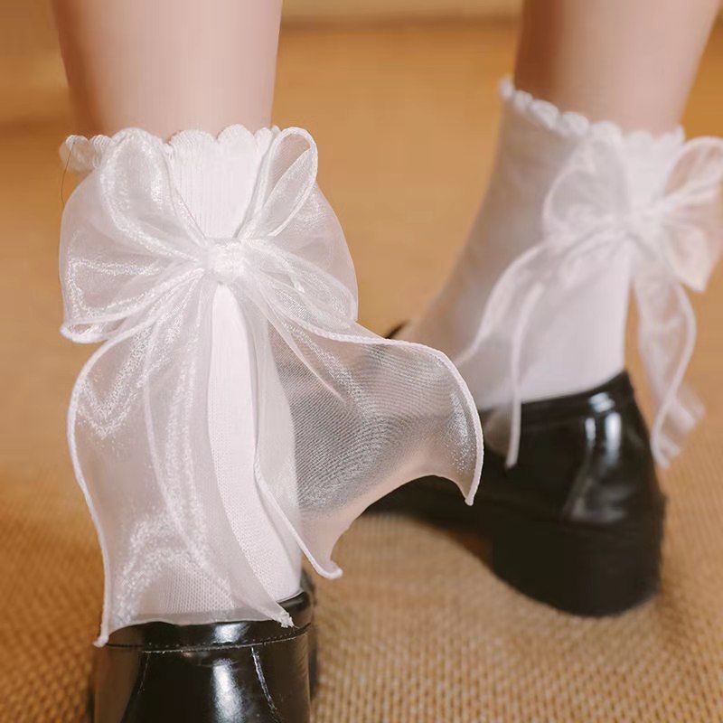 Xinjiang cotton jk socks women's ins mid-tube socks cute Japanese lolitains lace bow princess lace socks