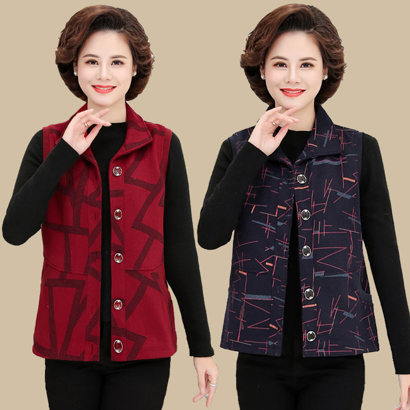 Middle-aged and elderly women's new outerwear vest lapel mother's clothing spring and autumn pure cotton waistcoat shoulder loose large size coat
