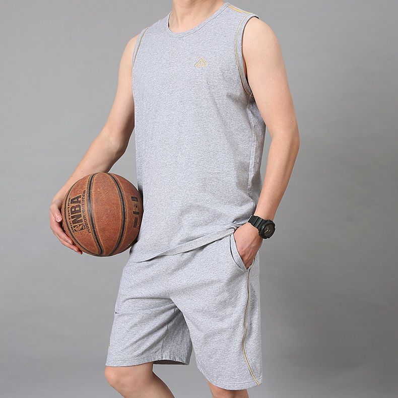 休闲套装男夏季纯棉一套背心短裤篮球服套装晨跑步服男士运动套装