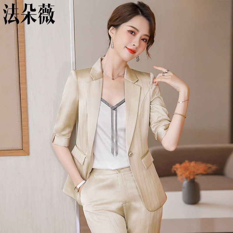 Donna Zilan blue suit jacket women's spring and summer Korean version of the small short section acetate satin professional suit suit