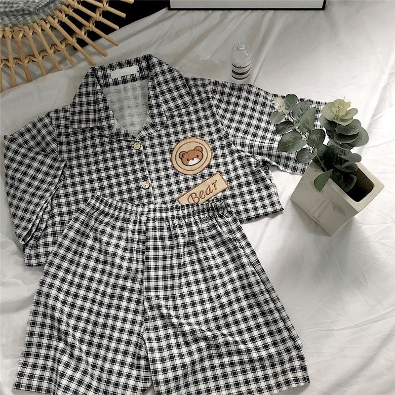 Striped pajamas female summer suit student ins princess short-sleeved cardigan plus size loose sweet home service female