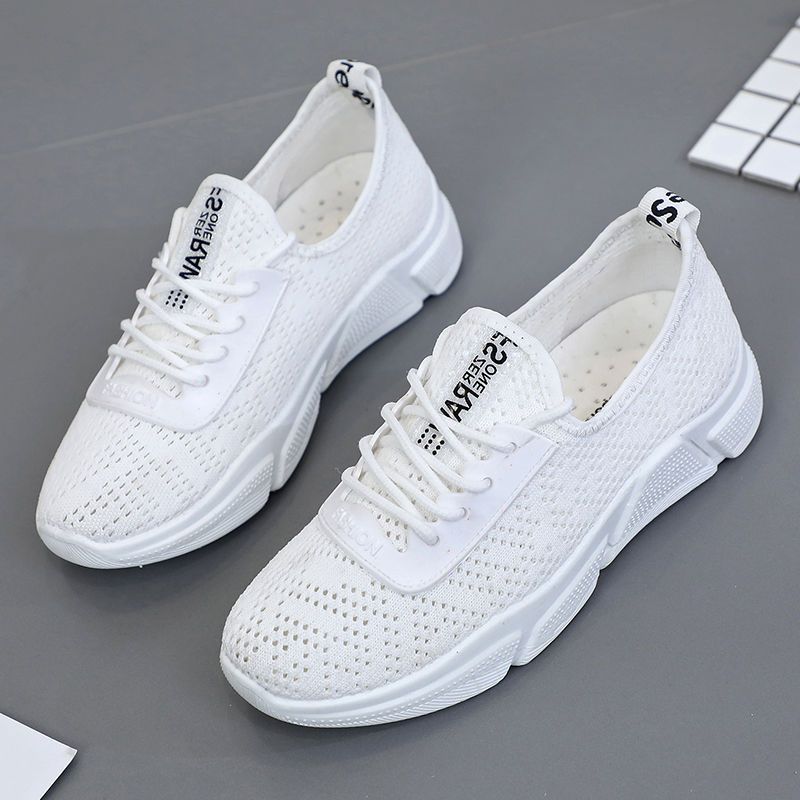 2021夏季新款系带小白鞋休闲运动鞋韩版跑步鞋学生鞋飞织网面女鞋