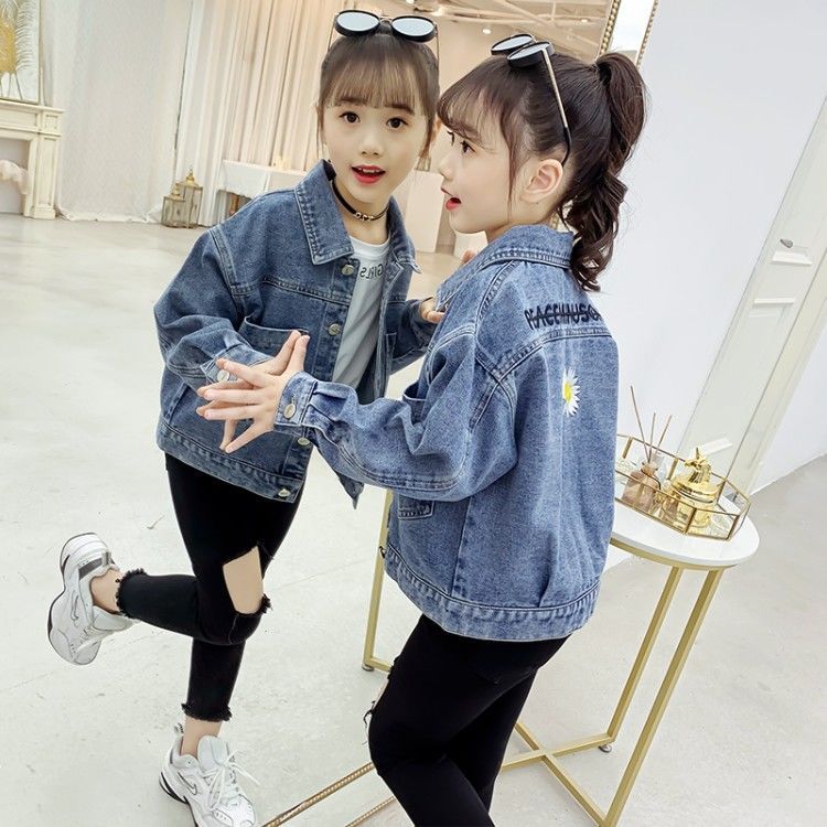 童裝女童牛仔外套春秋裝2023新款中大童兒童短款夾克秋款洋氣寬鬆