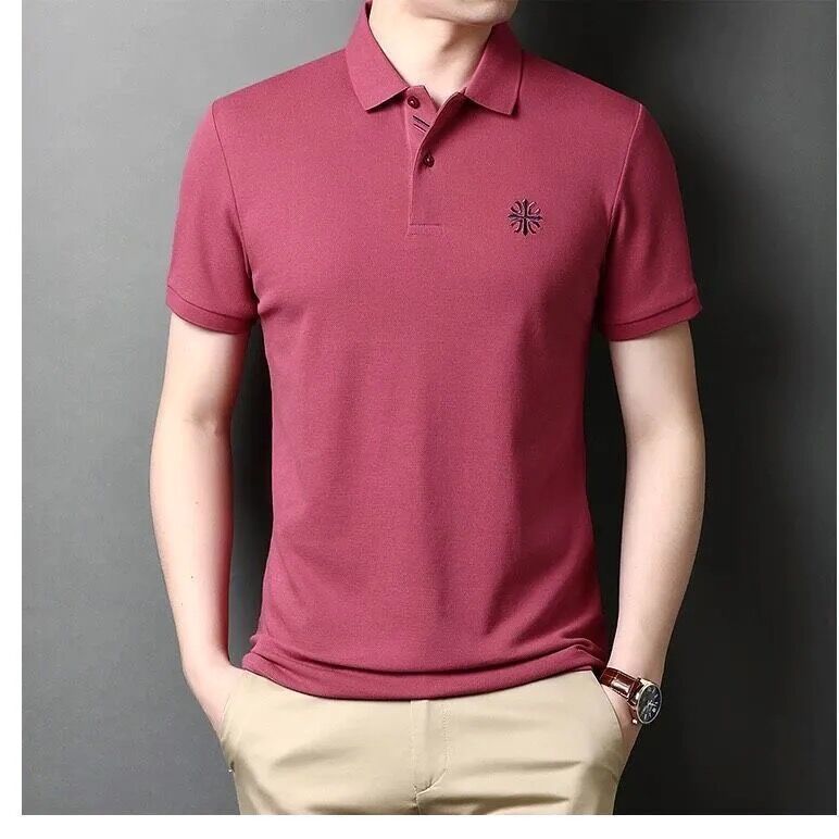 Genuine Paul embroidery summer men's short-sleeved POLO shirt middle-aged and young men's T-shirt lapel loose top men's clothing